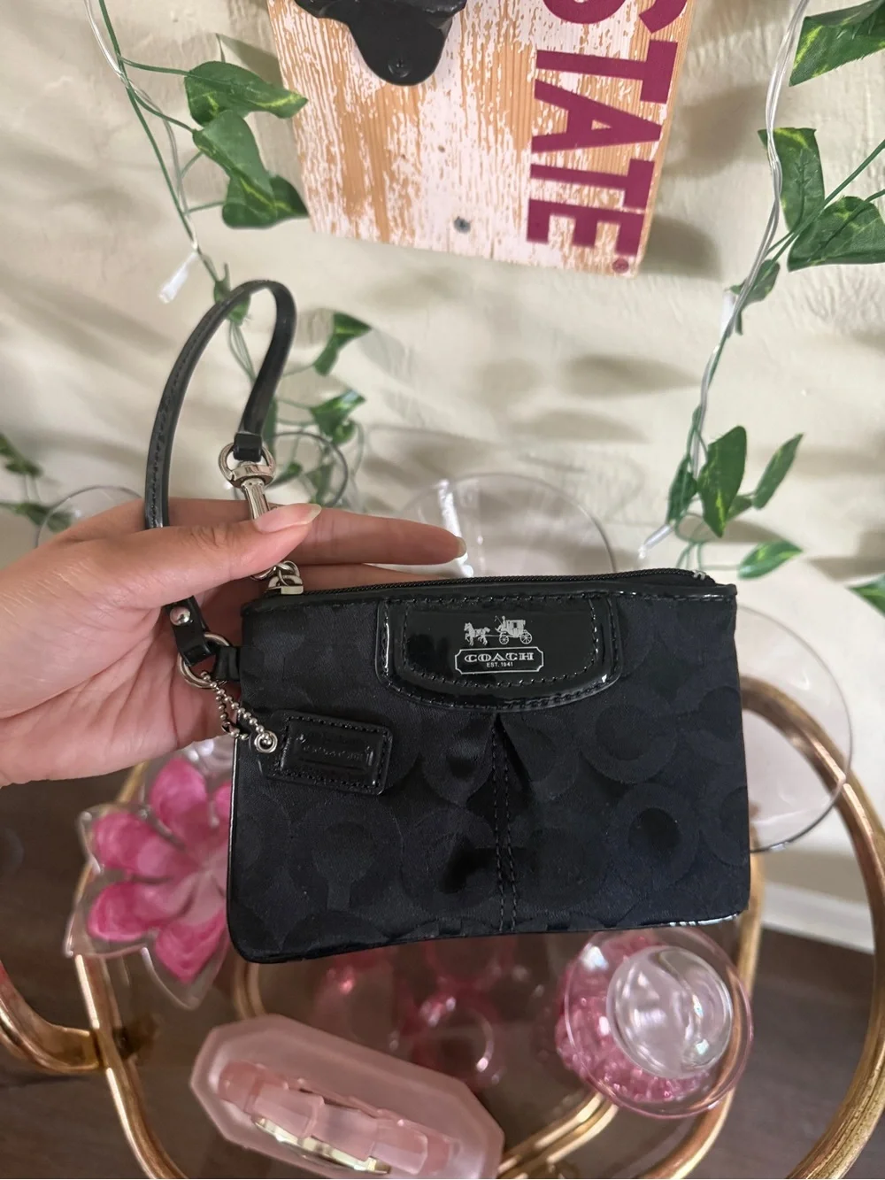 Coach Black Signature Wristlet Coin Pouch